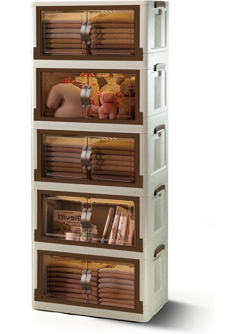 NAMA 5-Tier Plastic Clear-Door Storage Cabinet, White and Beige Display Drawers, Organizer Unit with Transparent Doors, Home Office Storage Solution - Image 2